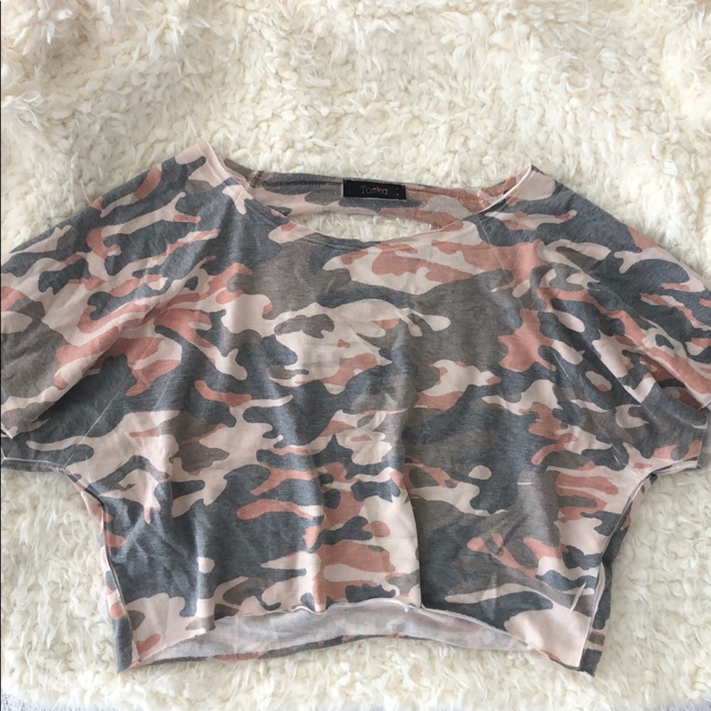 Camo Crop Top, Ripped Back